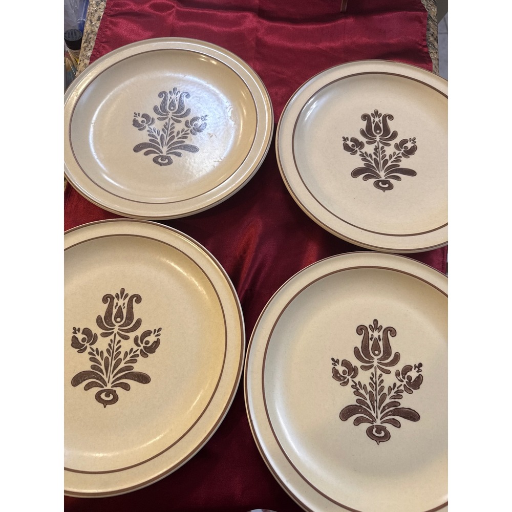 Pfaltzgraff Village Dinner Plates Set of‎ 4 Brown Floral Stoneware USA 10.25 in